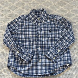 Ralph Lauren Navy and White Plaid Kids Button Down Shirt